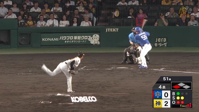 2024/09/03 阪神vs中日 4回表、髙橋投手はインコース直球で見逃し三振、ピンチを切り抜ける